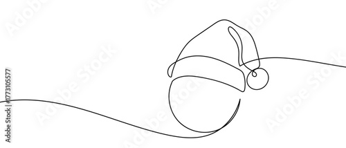 Santa hat, one continuous line outline isolated vector illustration Editable stroke.