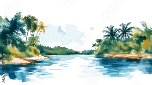 Essequibo River. Essequibo River hand drawn watercolor illustration