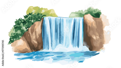 Gocta Waterfall. Gocta Waterfall hand drawn watercolor illustration
