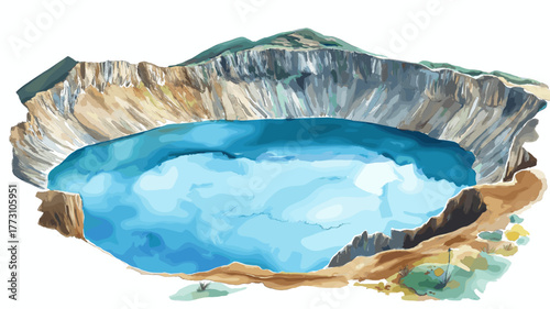 Quilotoa Crater Lake. Quilotoa Crater Lake hand drawn watercolor illustration