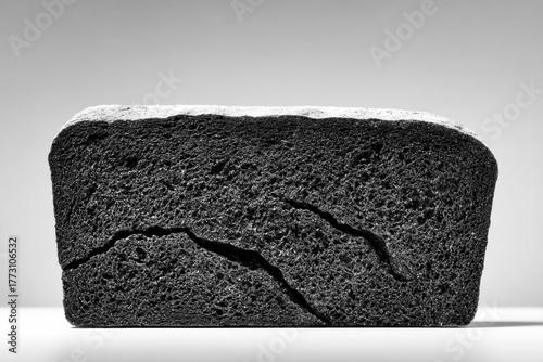 Dark Rye Bread Loaf with Cracks Isolated on White Background, Baking Concept, Food Photography