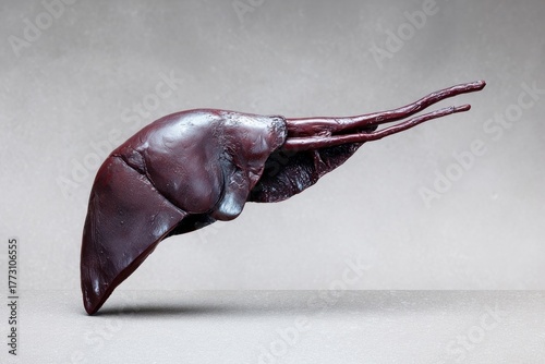 Anatomical Liver Model on Gray Background A Detailed Study for Medical Professionals