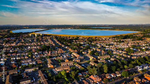 Photography Ariel view of 2 Reservoirs near london