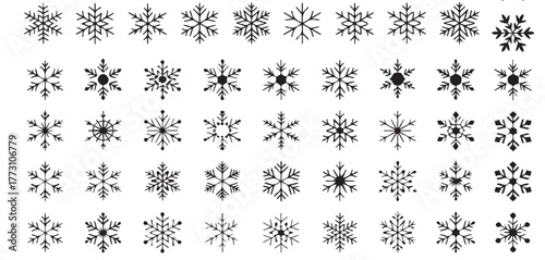 Elegant collection of delicate snowflake designs perfect for winter holiday crafts, greeting cards, and festive decorations, adding a touch of seasonal charm