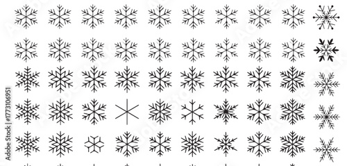 Delicate black snowflakes for winter designs create a festive frosty mood perfect for holiday invitations and seasonal promotions