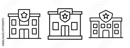 Police station building icon vector illustration, law enforcement and public safety concept design element