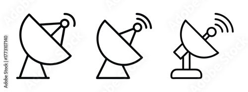 Satellite dish antenna vector illustration communication technology signal broadcasting icon set design