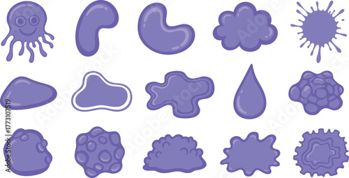 Collection of purple blob shapes with cartoon octopus on transparent background