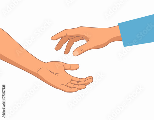 Wallpaper Mural Two hands reaching towards each other, one with a blue sleeve, against a white background. Torontodigital.ca