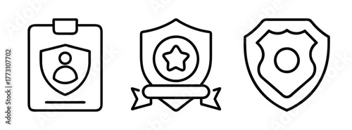 Vector security badge identification card and shield icon set for law enforcement agencies