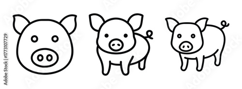 Cute pig drawing vector illustration for kids coloring pages farm animal clip art design simple line art