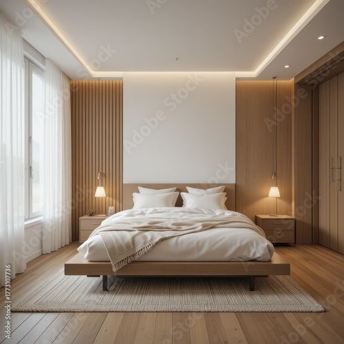 Bedroom With Window View And Wooden Furniture Under Soft Natural Lighting