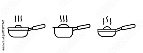 Find cooking pot with steam vector illustration cooking equipment kitchenware cookware set icon 