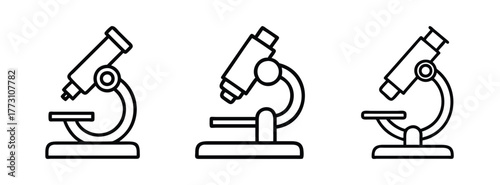 Microscope vector illustration biology science equipment laboratory research tool set outline drawing