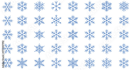 Discover a dazzling collection of intricate blue snowflakes, each a unique crystalline masterpiece, perfect for festive winter designs and elegant seasonal branding.