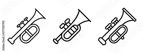 Trumpet line art vector illustration for musical instrument design and music education resource