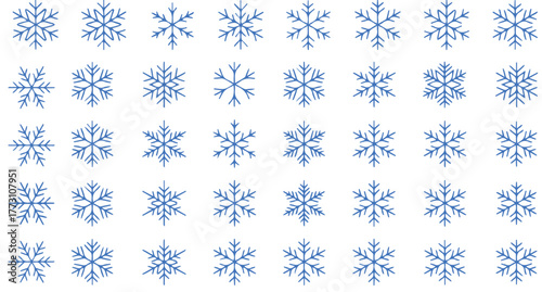 Captivating collection of unique blue snowflake designs offering elegant wintery beauty and festive holiday charm for seasonal celebrations and design projects