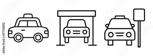 Taxi cab station line art vector illustration for transportation and travel industry design needs