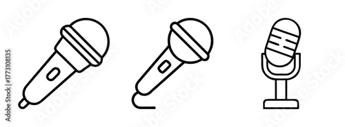 Microphone vector illustration set for podcast karaoke singing and recording equipment design concept