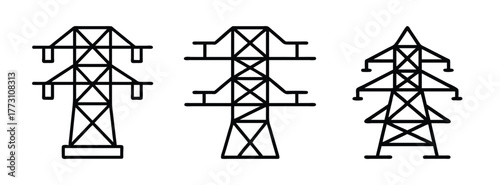 Illustration of power transmission towers and electricity pylons for energy infrastructure projects