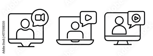 Online video conference call meeting webinar vector illustration for remote communication and work 