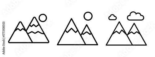 Mountain range outline vector drawing camping hiking landscape peaks nature scenery adventure design graphic