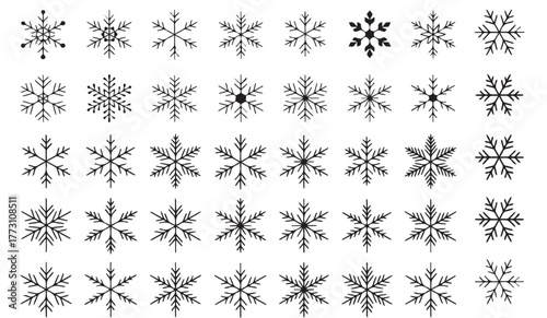 Unique snowflake collection perfect for winter designs, holiday cards, and elegant seasonal backgrounds, offering delicate beauty and festive charm