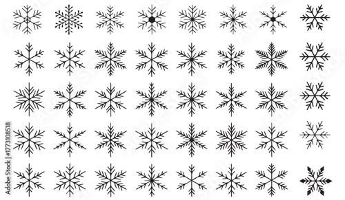 Unique snowflake collection for winter designs, offering a frosty festive touch, perfect for holiday projects and creating a magical seasonal atmosphere