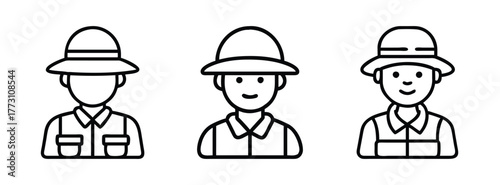Illustration of three men wearing pith helmets in outline style for design and decoration use