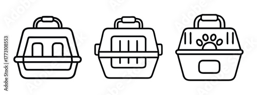 Pet carrier travel set vector illustration for dog cat animal transport outline design graphic