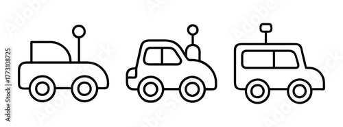 Outline drawing of toy cars, cute car vector illustration, simple car drawing for kids, black and white car art
