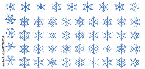 Diverse Collection of Blue Snowflake Vector Icons and Shapes