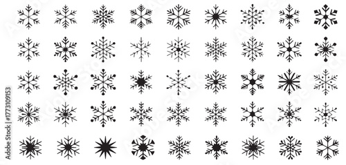 Lovely assortment of unique snowflake icons, perfect for winter holiday designs and festive Christmas promotions with a clean, elegant aesthetic