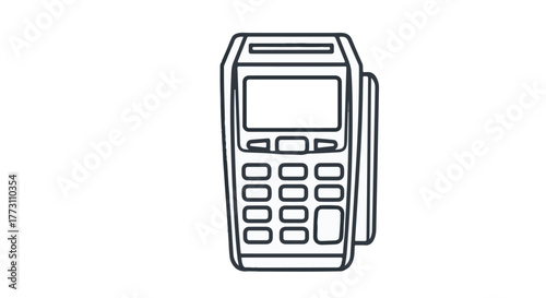 Simple line art illustration of a modern payment terminal with card slot