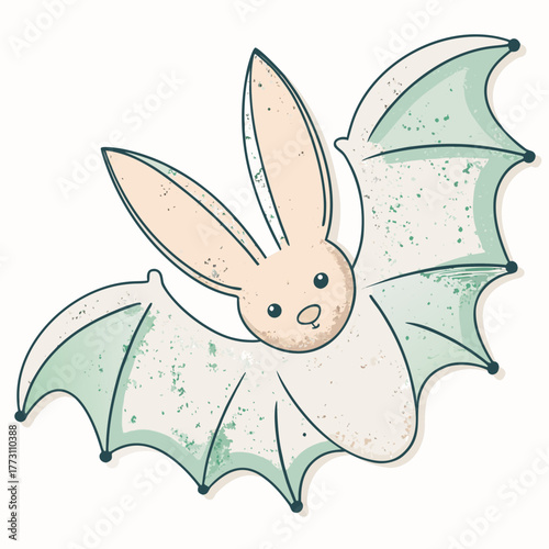 Cartoon rabbit bat illustration with pastel colors and playful design  