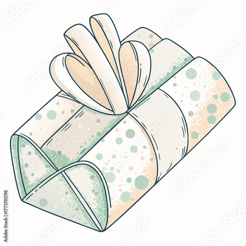 Decorative gift box with ribbon and heart-shaped bow in soft colors  