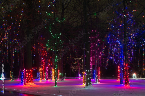 A colorful array of Christmas lighting in a northeast Ohio city park