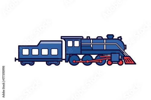 Blue steam locomotive illustration with tender car