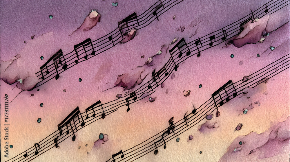 Fototapeta premium Musical Notes Floating in a Dreamy Sky An Artistic Rendition.
