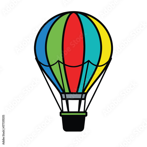 Vibrant hot air balloon illustration with multicolor stripes