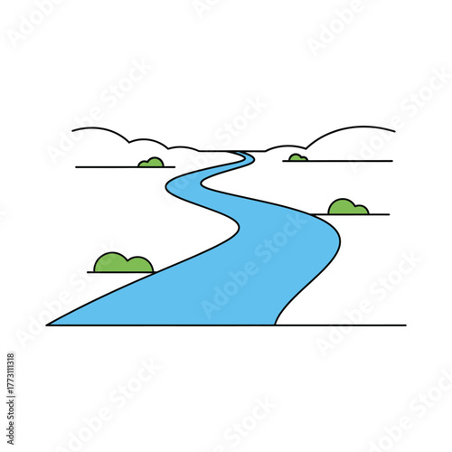 Winding river landscape illustration with minimalist style
