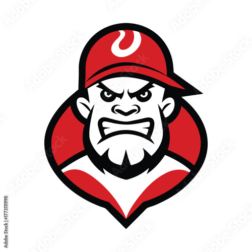 Angry Baseball Player Mascot Logo Bold Sports Team Emblem Design for Merchandise