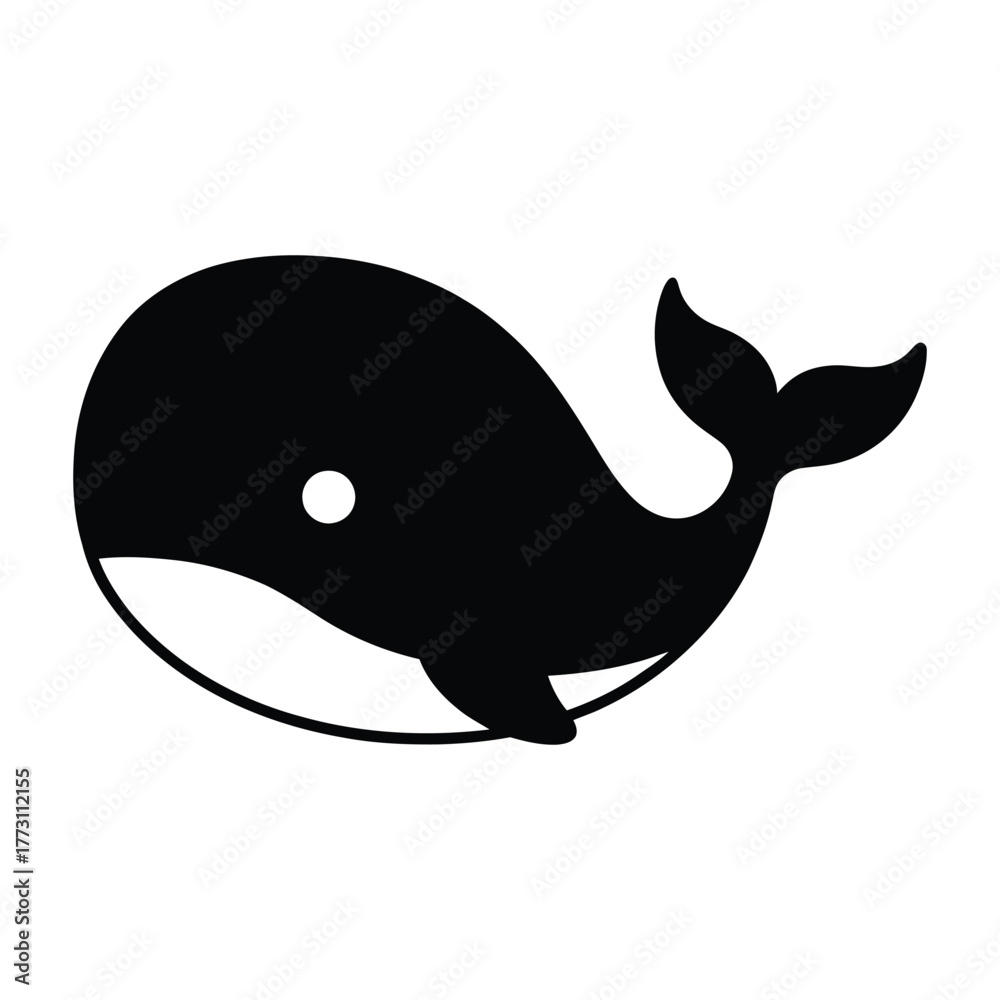 Obraz premium Cute Cartoon Whale Silhouette Vector
