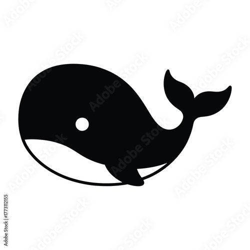 Cute Cartoon Whale Silhouette Vector