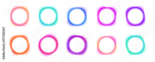 PNG, Iridescent neon rings in smooth gradients float on a transparent PNG background. Each frame emits vibrant light and adds depth to digital and abstract compositions.