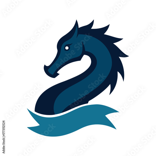 Seahorse Mascot Logo Design Elegant Blue Sea Horse Head Emblem with Wave Symbol Art
