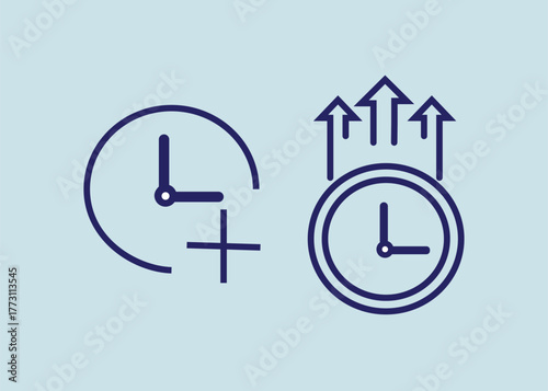 Overtime line icon, business and clock, vector graphics, a linear pattern on blue  background