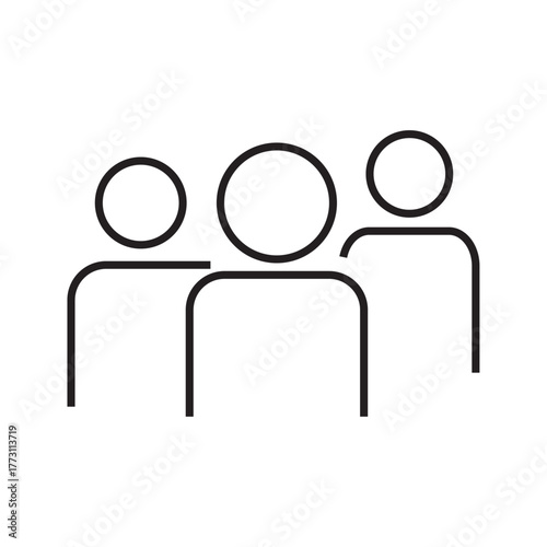 Family of three icon in minimal black line style. Teamwork Group People Outline Vector Icon. People Icon work group Team Vector. Websites and blogs can use it for themes of networking, collaboration.
