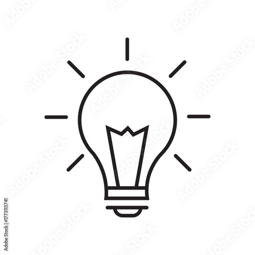 Lightbulb Idea Line Art Vector Design. Light Bulb Symbol on Black Idea generation concept light gray line drawing bright energy innovation. Light bulb icon. Vector Illustration