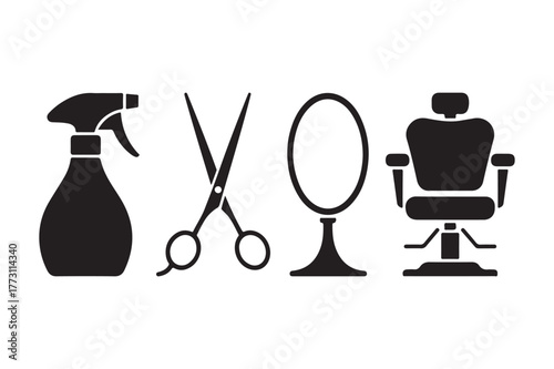 Barber shop tools and equipment icons